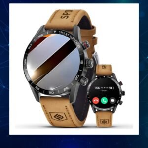 Relógio Inteligente Homens Smartwatches Chamada Bluetooth Preto Couro Preto Marrom