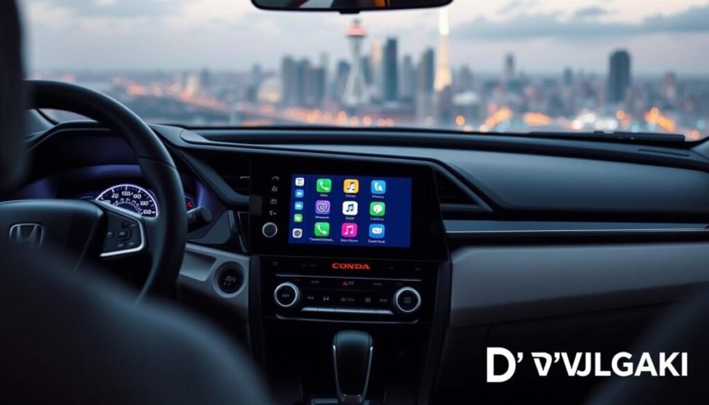 Central multimídia do Honda Civic Advanced Hybrid 2026 exibindo a tela touchscreen do painel