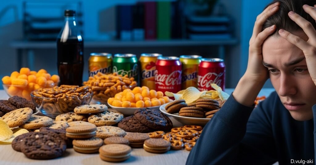 Ultraprocessados e insônia — alimentos que pioram irritação e sono