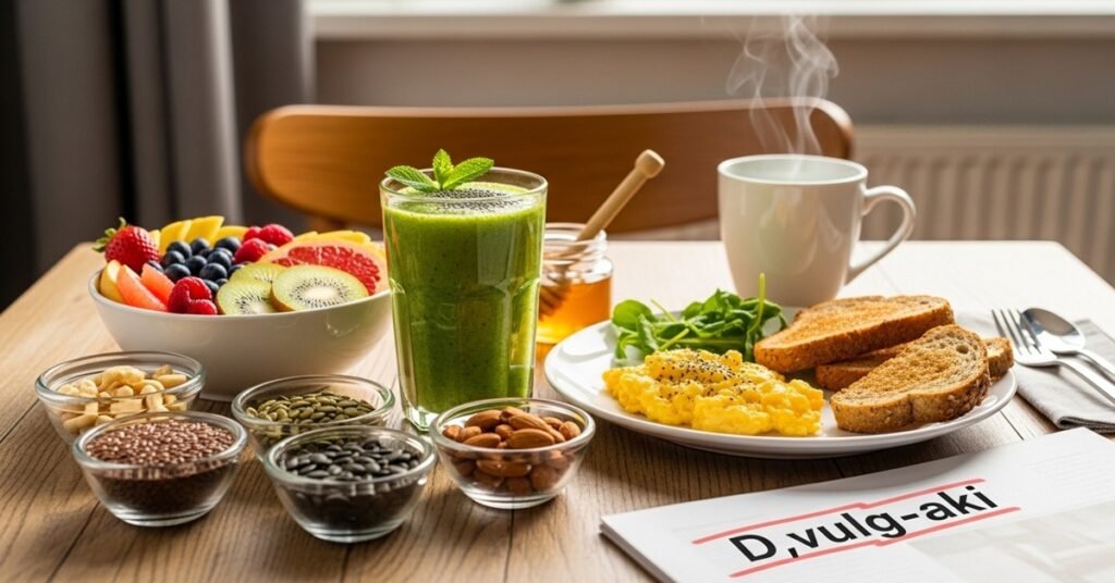 Café da manhã saudável e nutritivo recomendado no protocolo para limpar o fígado em 10 dias com alimentação equilibrada.